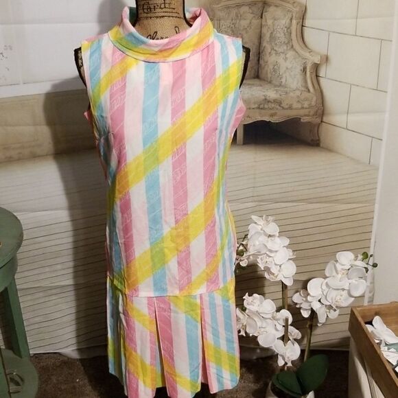 Westbury Fashions VTG Pastel Striped dress with kick pleats - Picture 3 of 8